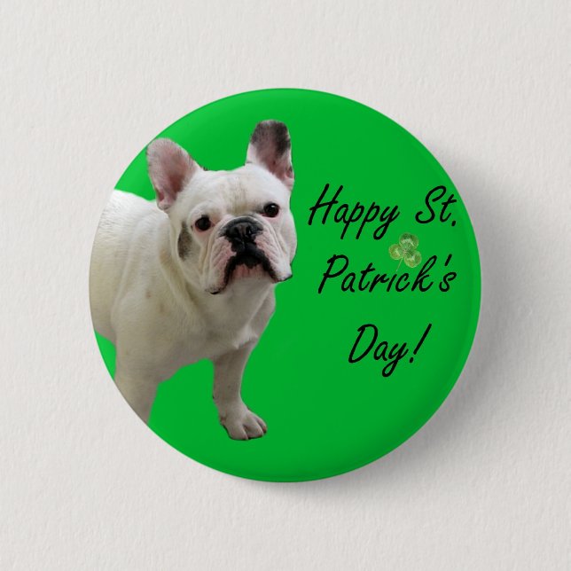 Happy St. Patrick's Day French Bulldog button (Front)