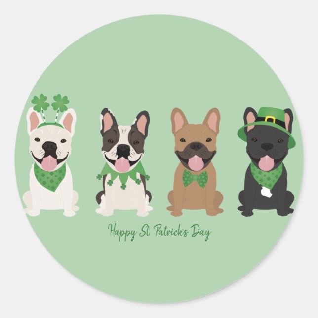 Happy St Patricks Day French Bulldogs Classic Round Sticker (Front)
