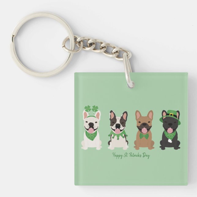 Happy St Patricks Day French Bulldogs Key Ring (Front)