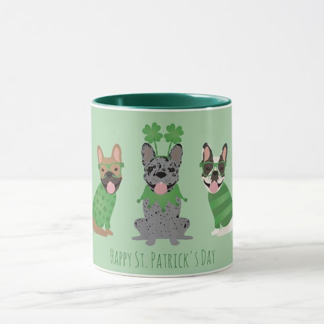 Happy St Patricks Day French Bulldogs Mug (Center)