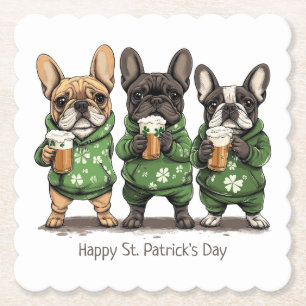 Happy St. Patrick's Day French Bulldogs Paper Coaster