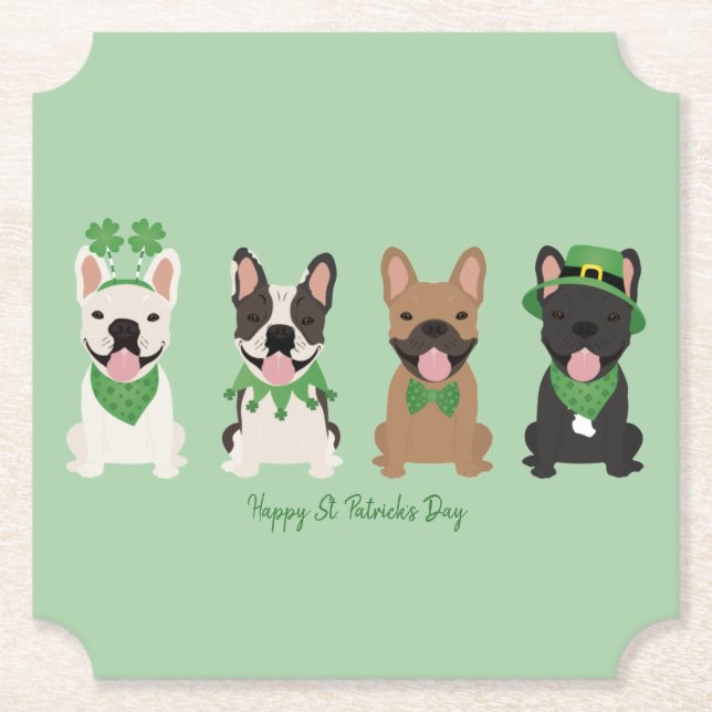 Happy St Patricks Day French Bulldogs Paper Coaster (Front)