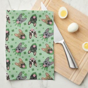 Happy St Patricks Day French Bulldogs Tea Towel