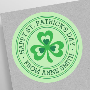 Happy St Patrick's Day from custom name shamrock Classic Round Sticker