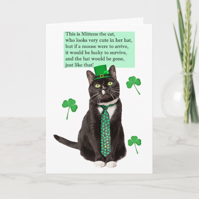 Happy St Patricks Day Funny Cat Limerick Holiday Card (Front)