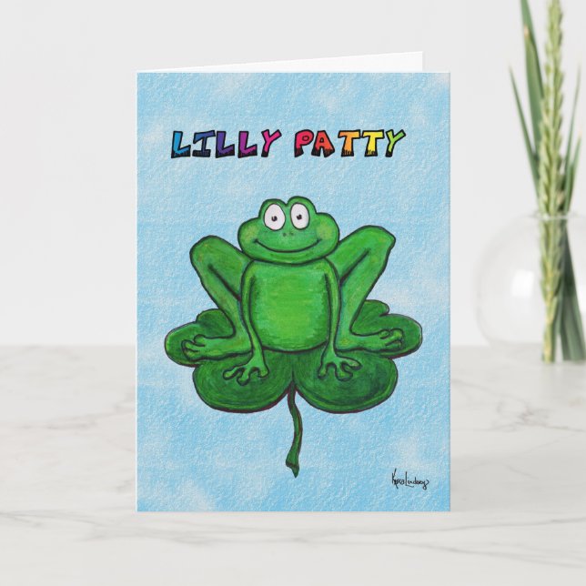 Happy St. Patrick's Day Funny Humour Frog Lilly Card (Front)