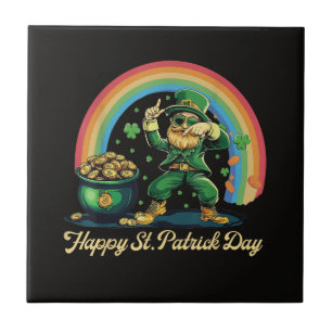 Happy St Patricks Day Funny Leprechaun Ceramic Tile