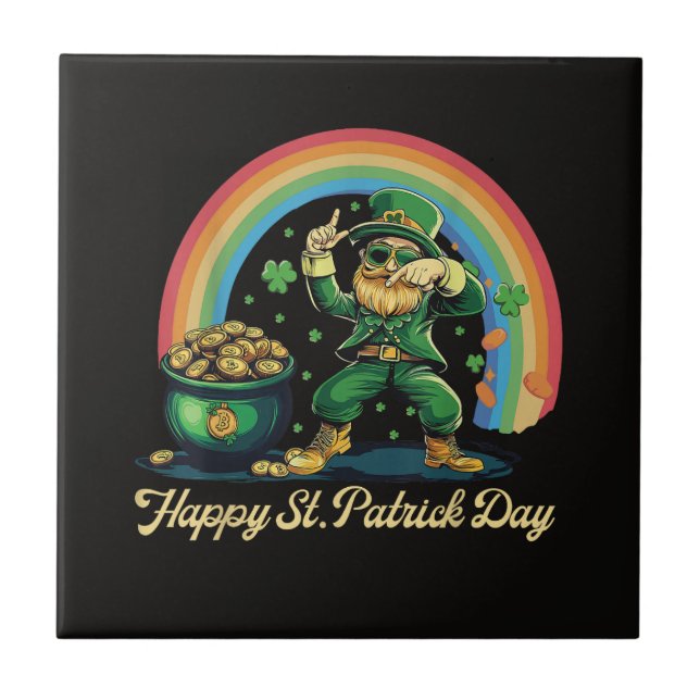 Happy St Patricks Day Funny Leprechaun Ceramic Tile (Front)