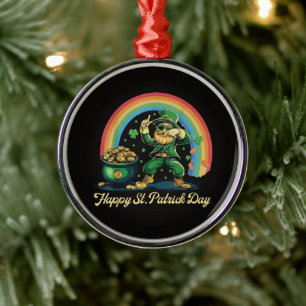 Happy St Patricks Day Funny Leprechaun Metal Ornament