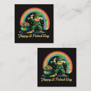 Happy St Patricks Day Funny Leprechaun Square Business Card