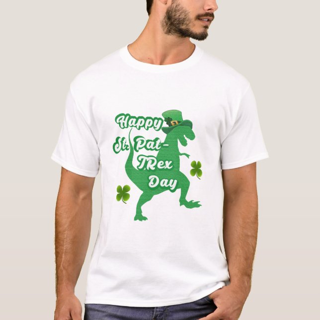 Happy St. Patricks Day Funny T-rex Dinosaur  T-Shirt (Front)