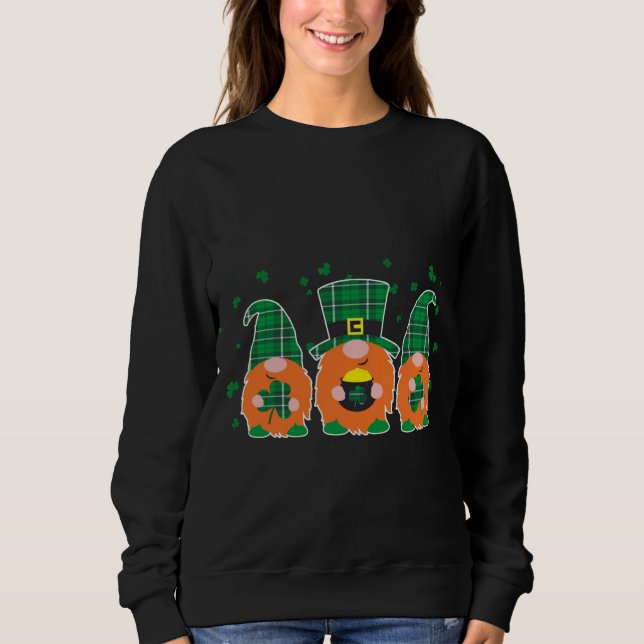 Happy St. Patrick's Day Funny Three Gnomes Holding Sweatshirt (Front)