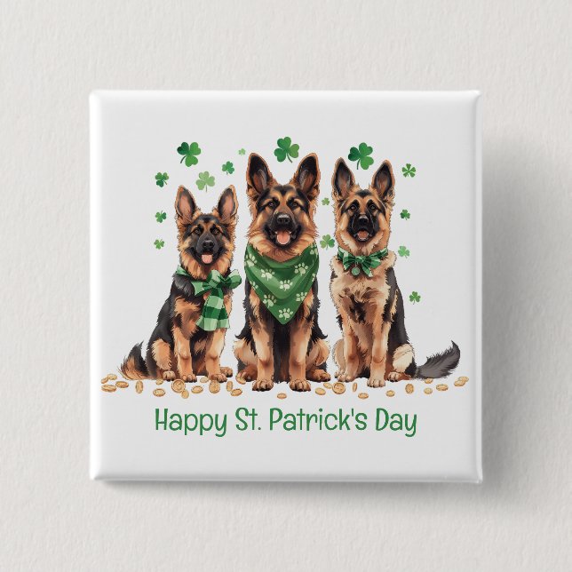 Happy St. Patrick's Day German Shepherd Dogs 15 Cm Square Badge (Front)
