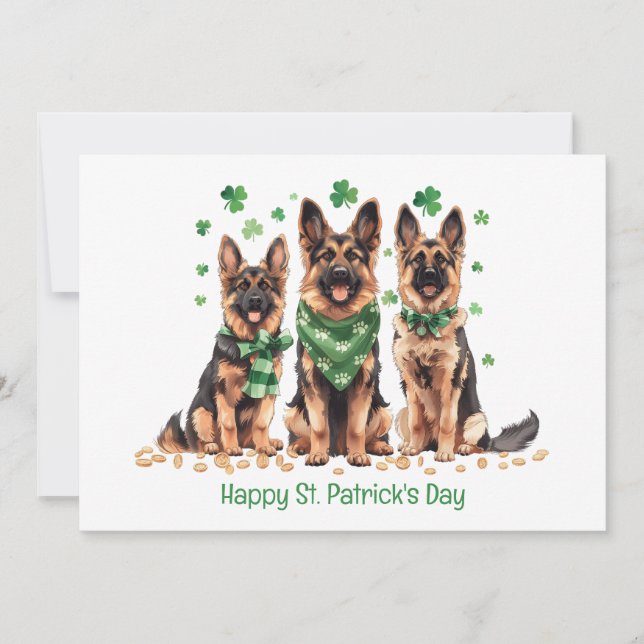 Happy St. Patrick's Day German Shepherd Dogs Holiday Card (Front)