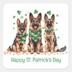 Happy St. Patrick's Day German Shepherd Dogs Square Sticker