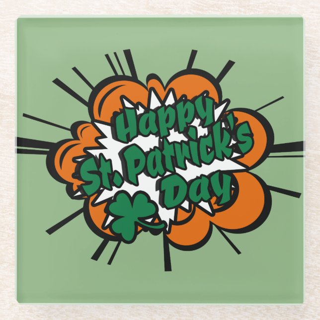 Happy St. Patrick's Day Glass Coaster (Front)