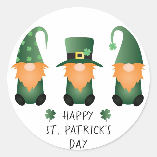 Happy St Patricks Day Gnomes Green Orange Classic Round Sticker (Front)