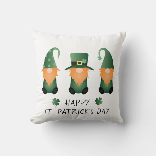 Happy St Patricks Day Gnomes Green Orange Cushion (Front)