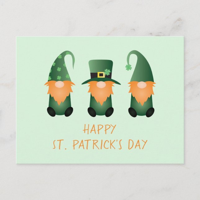 Happy St Patricks Day Gnomes Green Orange Postcard (Front)