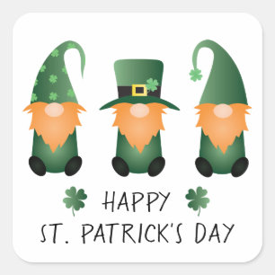 Happy St Patricks Day Gnomes Green Orange Square Sticker