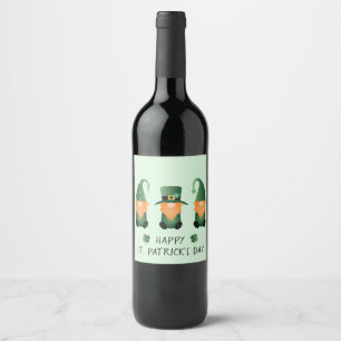 Happy St Patricks Day Gnomes Green Wine Label