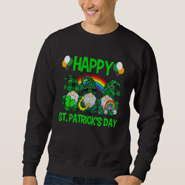 Happy St Patricks Day Gnomes Leopard Irish Shamroc Sweatshirt (Front)