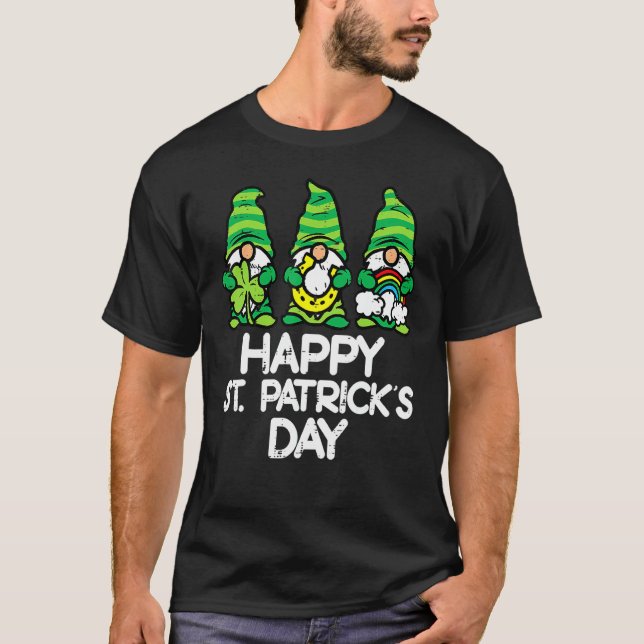 Happy St Patricks Day Gnomes Saint Paddys Pattys W T-Shirt (Front)