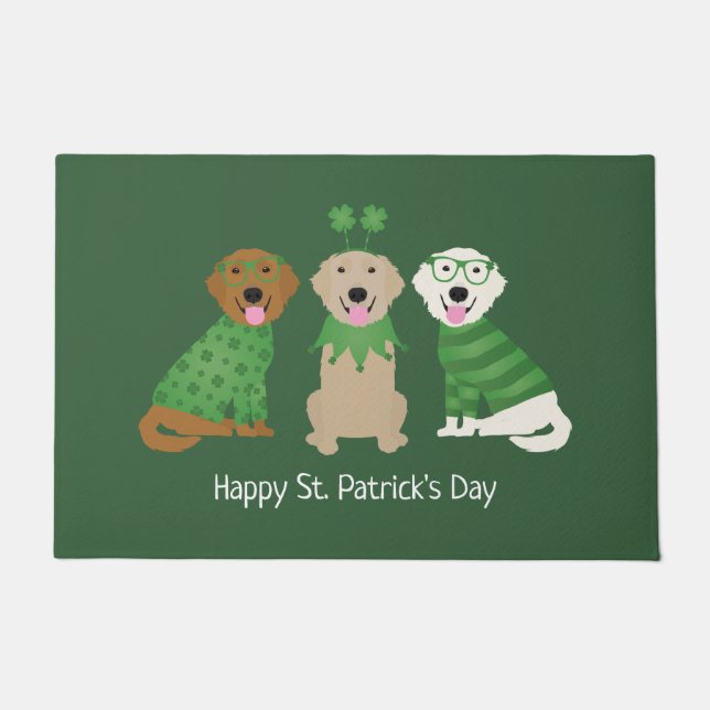 Happy St Patricks Day Golden Retriever Dogs Doormat (Front)
