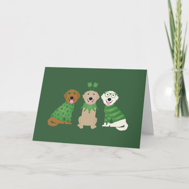 Happy St Patricks Day Golden Retriever Dogs Holiday Card (Front)