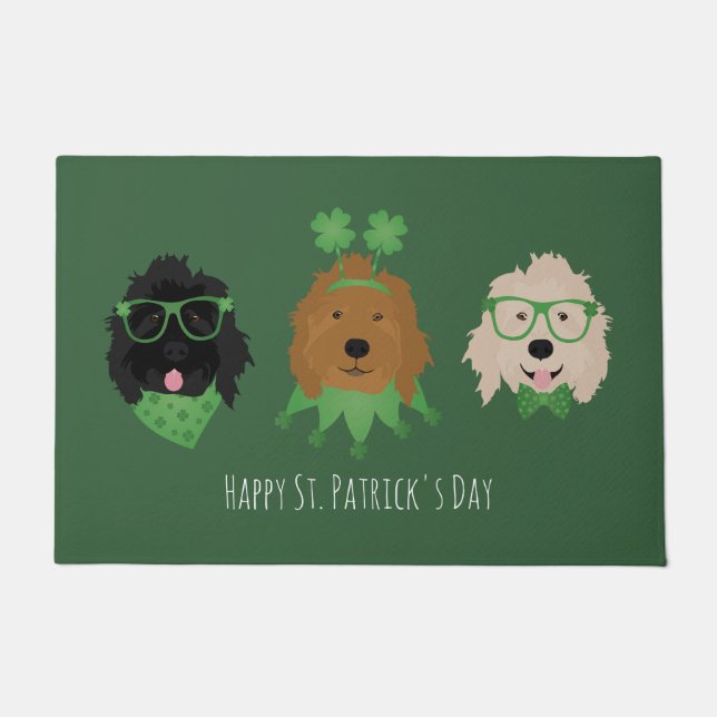Happy St Patricks Day Goldendoodle Dogs Doormat (Front)