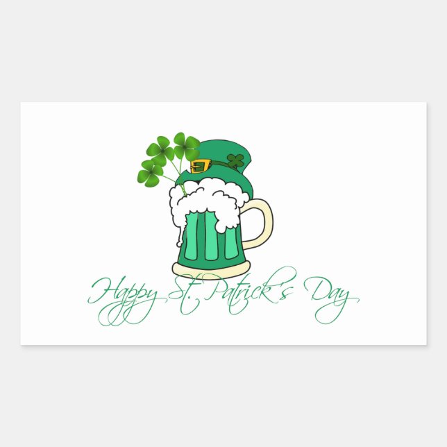 Happy St Patrick's Day Green Beer Shamrock  Rectangular Sticker (Front)