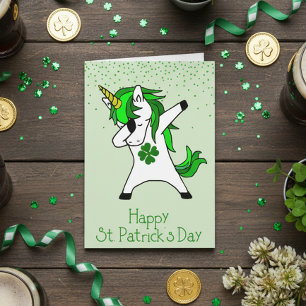Happy St. Patrick's Day Green Dabbing Unicorn Card