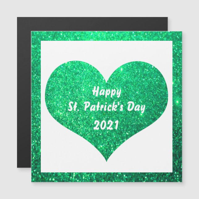 Happy St Patrick's Day Green Glitter Heart Cute (Front/Back)