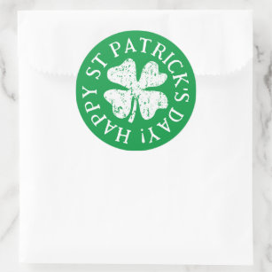 Happy St Patrick's Day green lucky clover Classic Round Sticker
