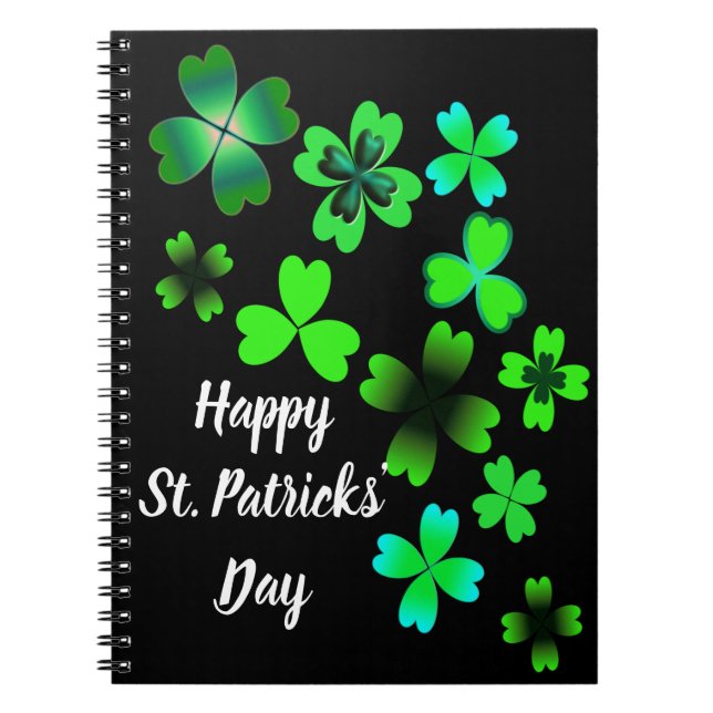 Happy St. Patrick's Day, Green Lucky Clovers Notebook (Front)