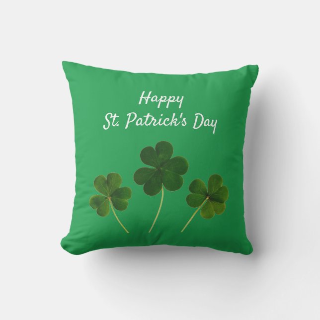 Happy St Patrick's Day Green Lucky Shamrocks Cushion (Front)