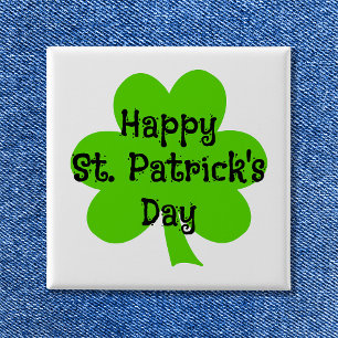 Happy St. Patrick's Day Green Shamrock 15 Cm Square Badge