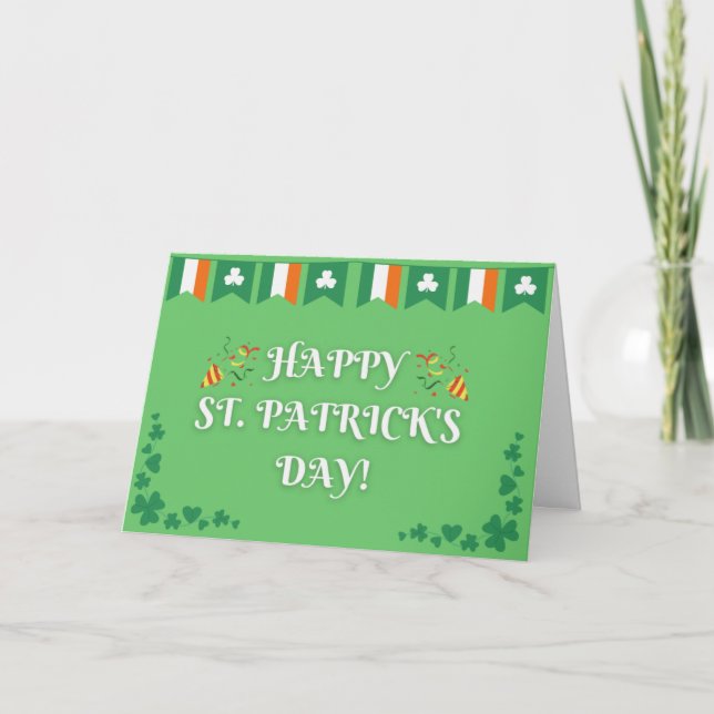 Happy St. Patrick's Day Green Shamrock Card (Front)