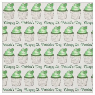 Happy St. Patrick's Day Green Shamrock Cupcake Fabric