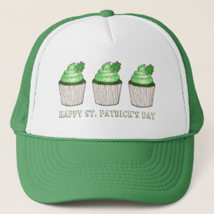 Happy St. Patrick's Day Green Shamrock Cupcake Trucker Hat