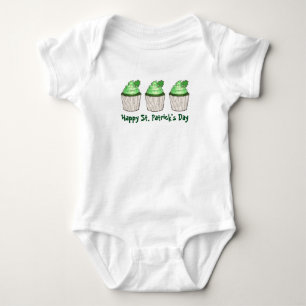 Happy St. Patrick's Day Green Shamrock Cupcakes Baby Bodysuit