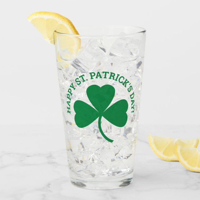 Happy St. Patrick's Day Green Shamrock Leaf Glass (Front Ice)