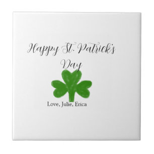 Happy St. Patrick's day green shamrock name Ceramic Tile