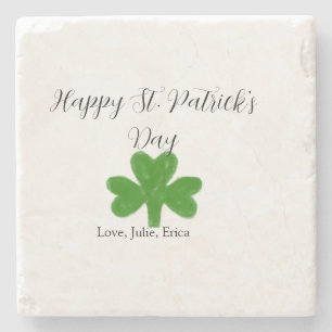 Happy St. Patrick's day green shamrock name Stone Coaster