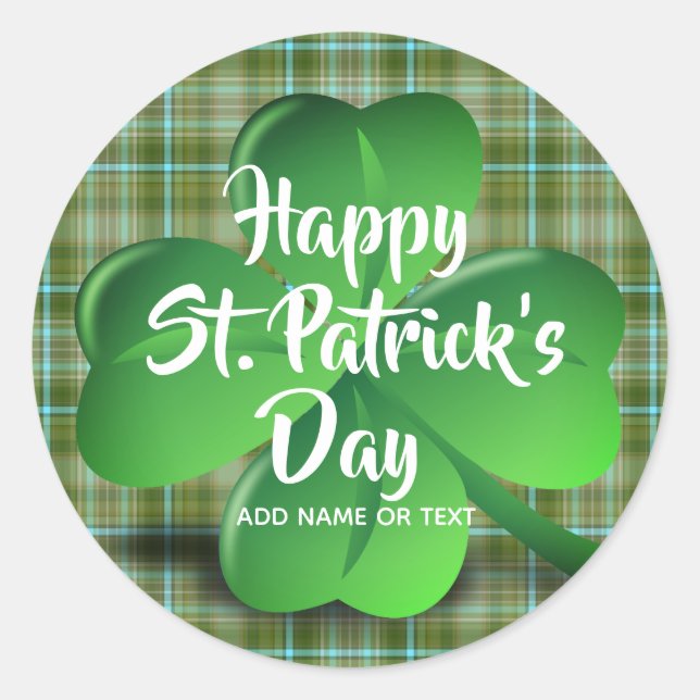 Happy St Patricks Day Green Shamrock Personalised Classic Round Sticker (Front)
