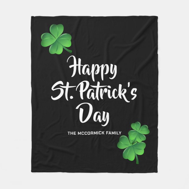 Happy St Patricks Day Green Shamrock Personalised Fleece Blanket (Front)