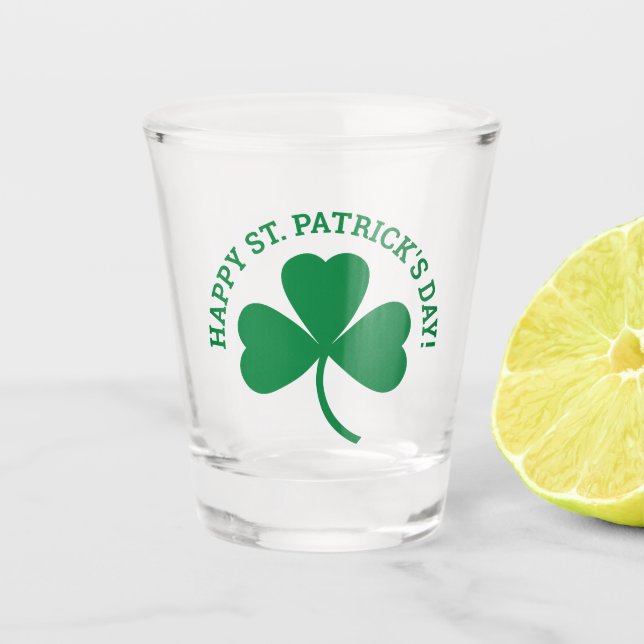 Happy St. Patrick's Day Green Shamrock Shot Glass (Front)