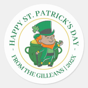 Happy St. patrick's day green Shamrocks family Classic Round Sticker