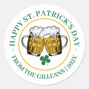 Happy St. patrick's day green Shamrocks family Classic Round Sticker