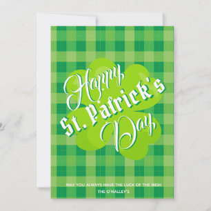 Happy St. Patrick's Day Green Tartan Lucky Clover